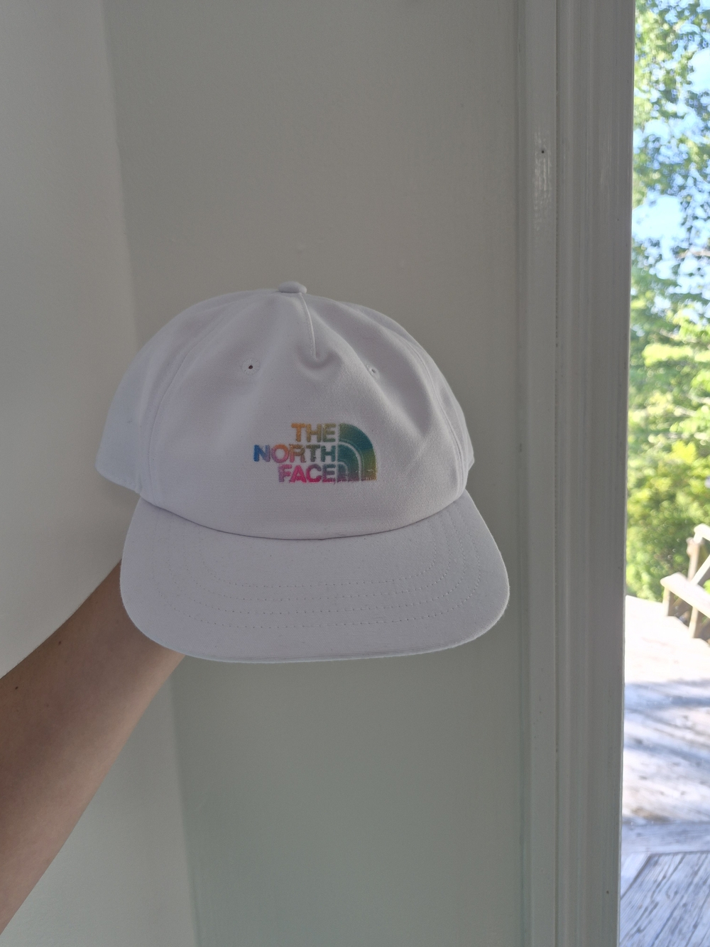 The North Face White Hat with Multicolor Rainbow Logo